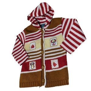 Yes Holiday Patchwork Hooded Button Up Sweater 12-18M
